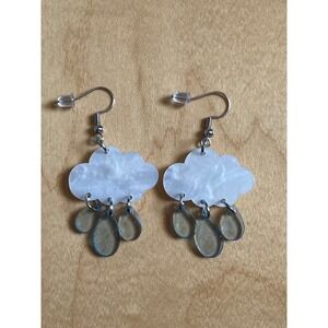 Rain Cloud Earrings Rainy Weather Sky Cute White Blue Glitter Handmade